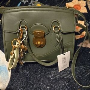 Stylish Steve Madden Olive Green Crossbody Bag with Gold Accents